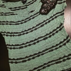 Daytrip Green and Black Ruched Embellished Blouse